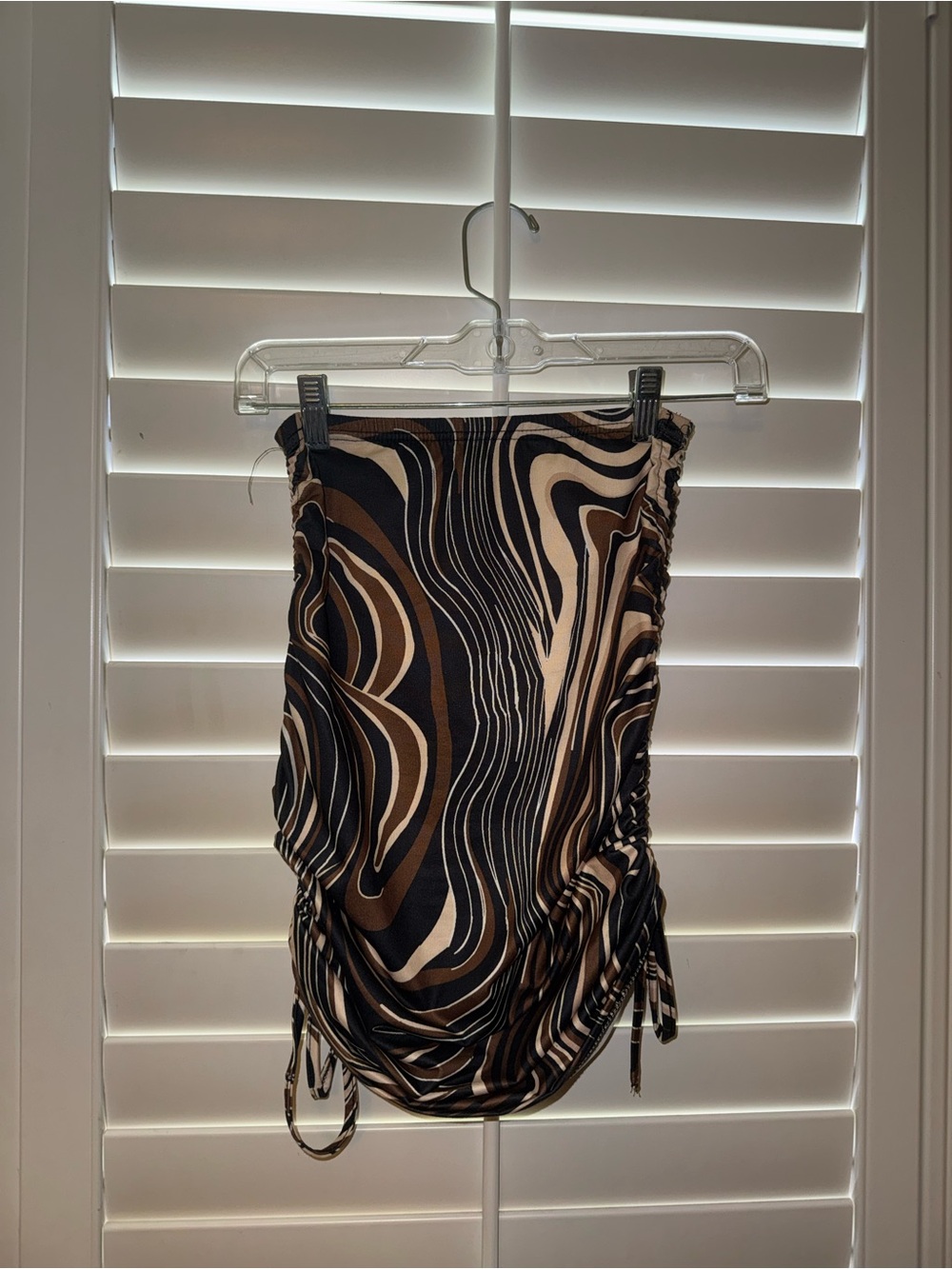 Brown & Black Swirl Print Ruched Mini Skirt